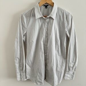 Ann Taylor Oversized Women’s Button Up Blouse Grey Striped Long Sleeved Size 12